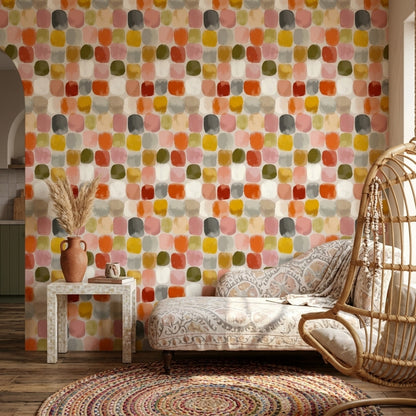 Painterly Brushstrokes Wallpaper Rounded Rectangles Mid Century Palette Removable Wall Decor