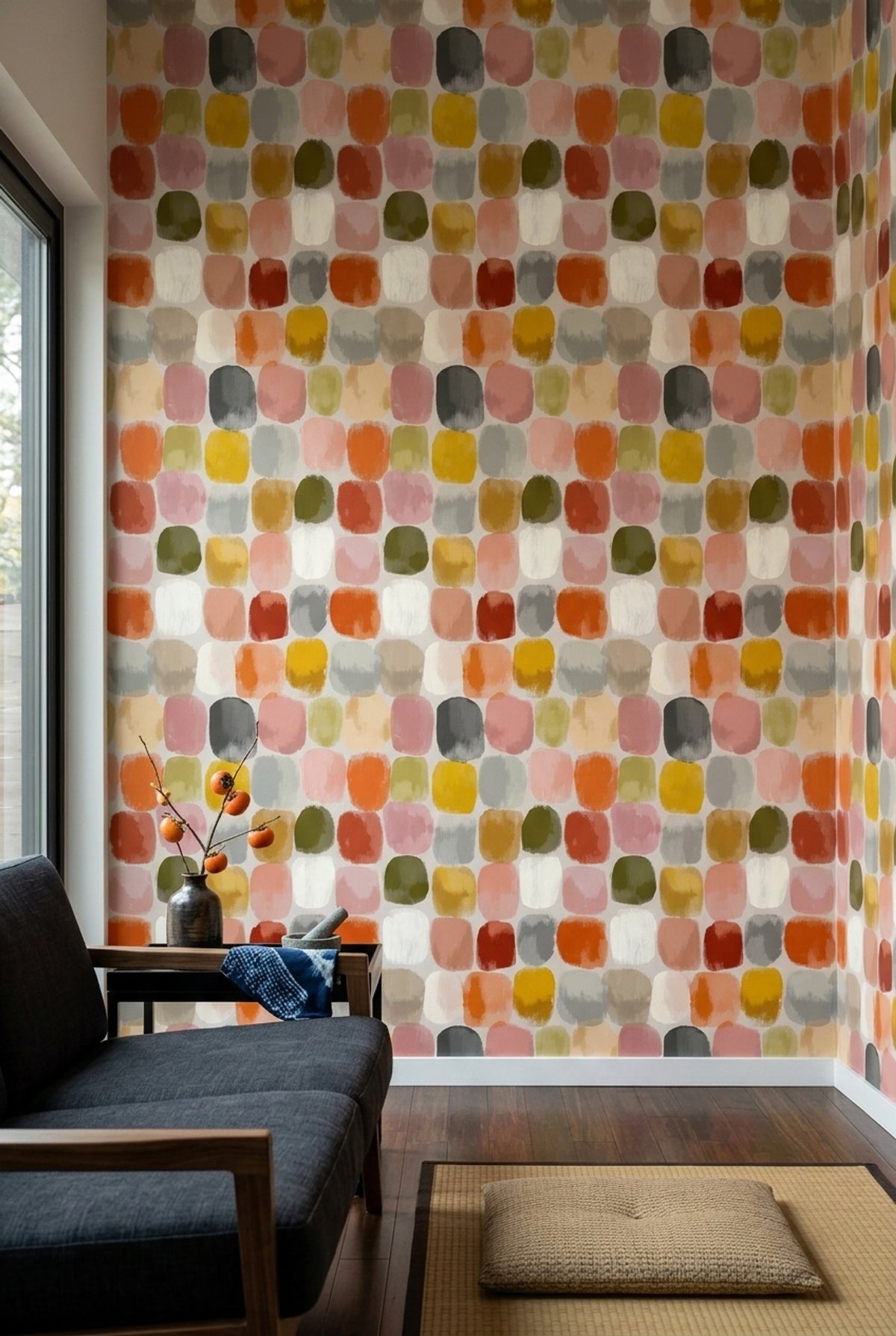 Painterly Brushstrokes Wallpaper Rounded Rectangles Mid Century Palette Removable Wall Decor