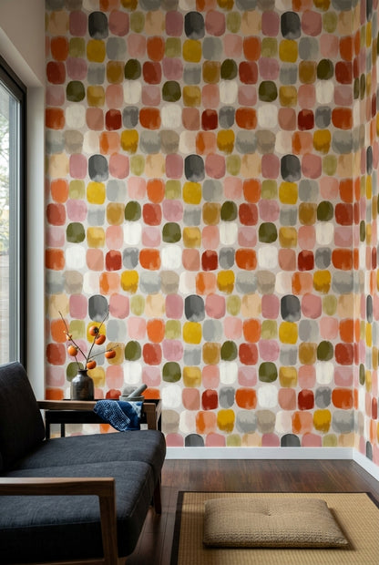 Painterly Brushstrokes Wallpaper Rounded Rectangles Mid Century Palette Removable Wall Decor