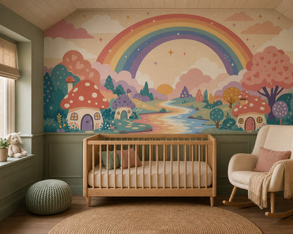 Pastel Rainbow Wallpaper Whimsical Landscape Storybook Wall Mural