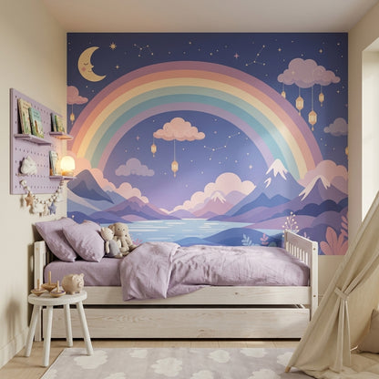 Dark Night Sky Wallpaper Pastel Rainbow Removable Mountain Landscape Wall Decor