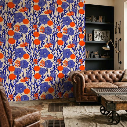 Block Print Wallpaper Botanical Removable Bright Wall Double Roll