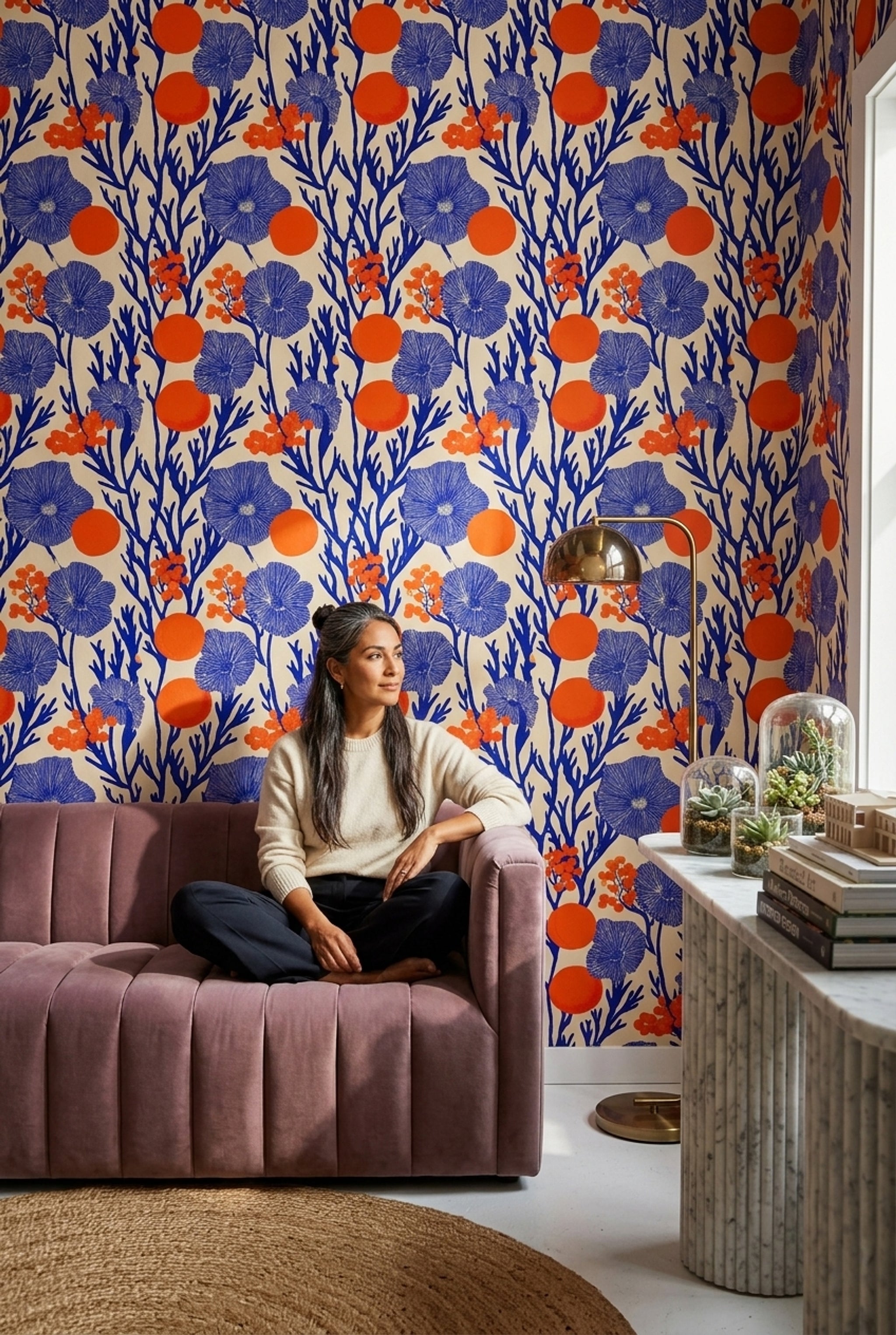 Block Print Wallpaper Botanical Removable Bright Wall Double Roll