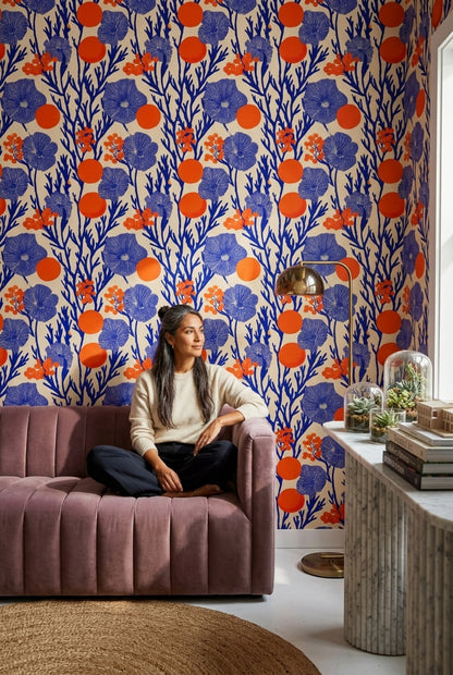 Block Print Wallpaper Botanical Removable Bright Wall Double Roll