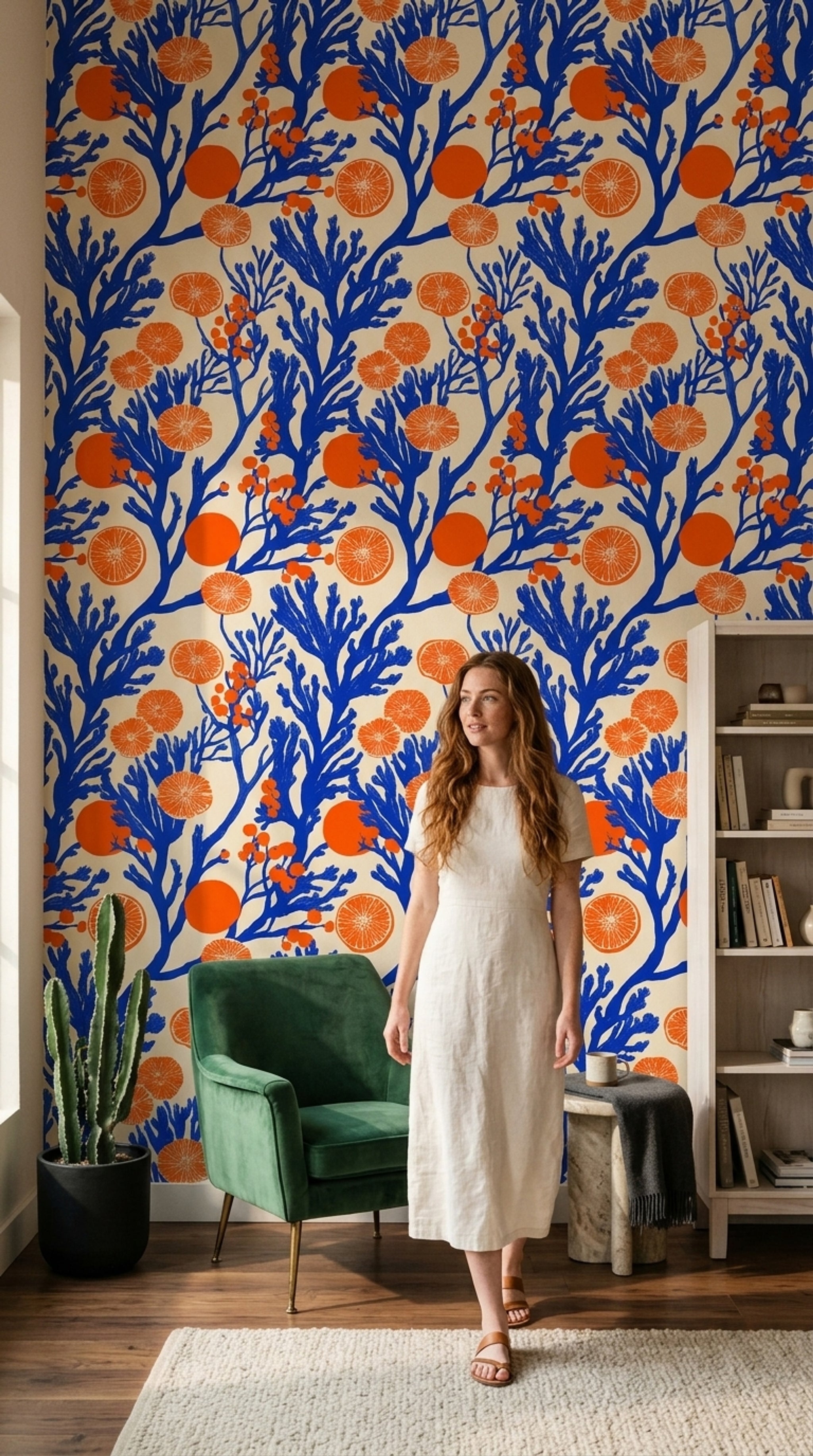 Orange Slices Wallpaper Cobalt Blue Mediterranean Removable Wall Decor