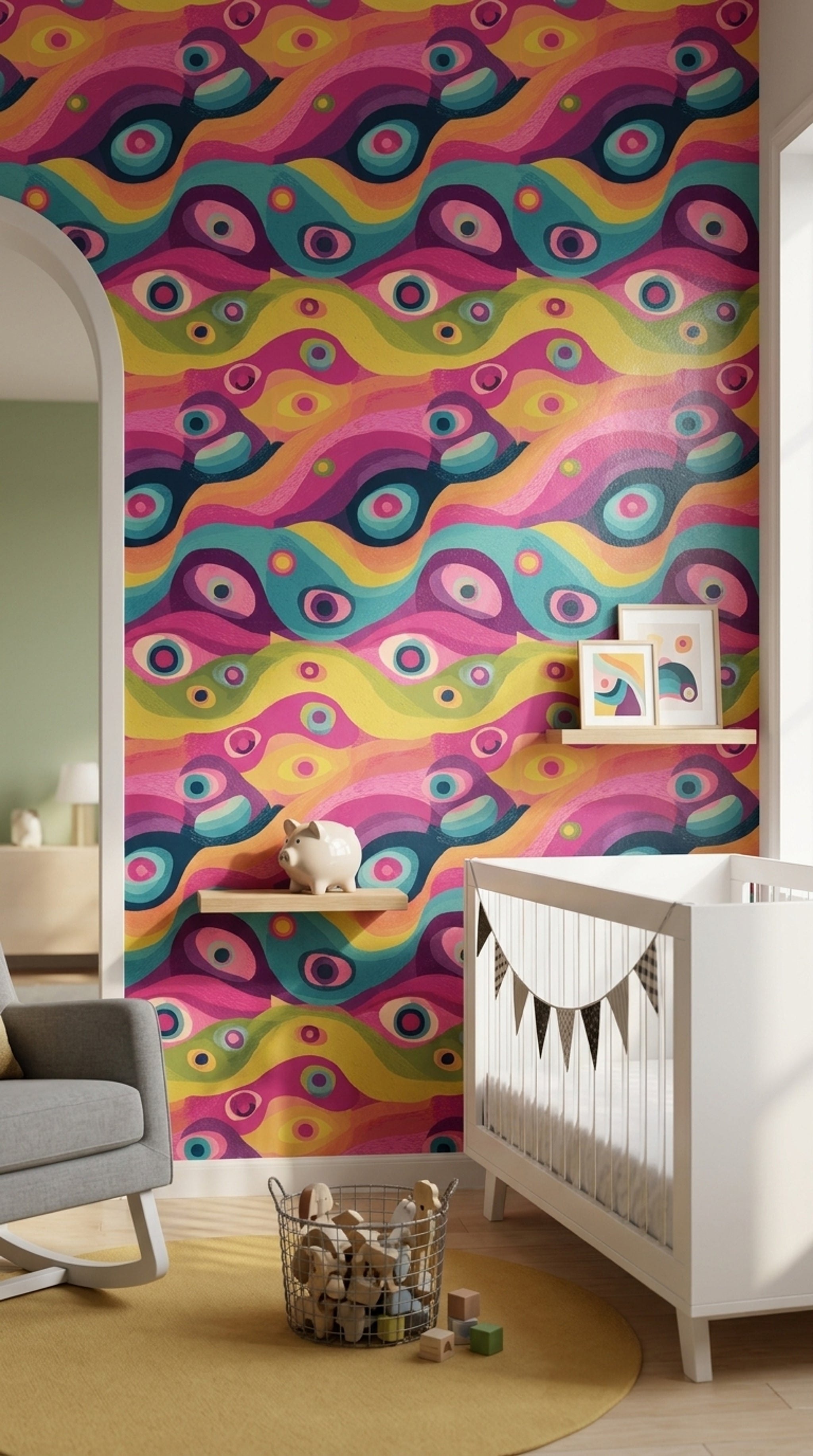 Abstract Wallpaper Wavy Bands Concentric Circles Decorative Mural