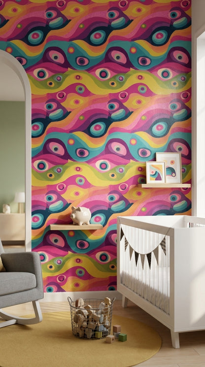 Abstract Wallpaper Wavy Bands Concentric Circles Decorative Mural