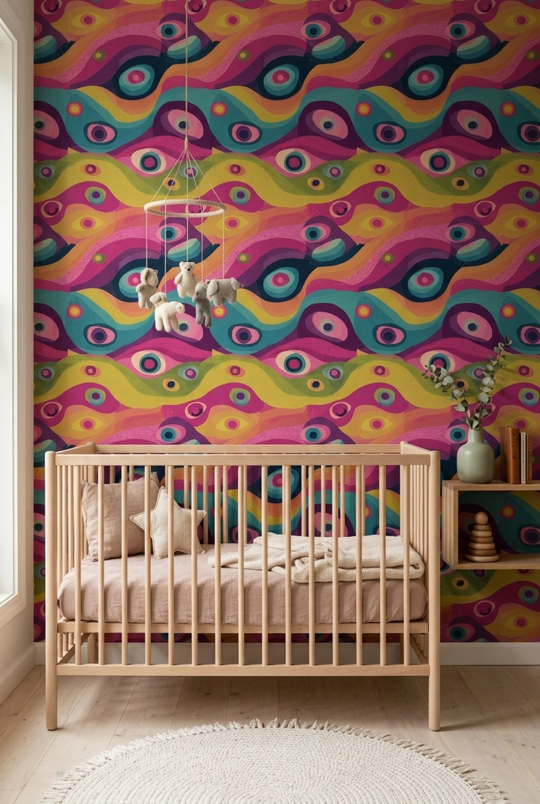 Abstract Wallpaper Wavy Bands Concentric Circles Decorative Mural