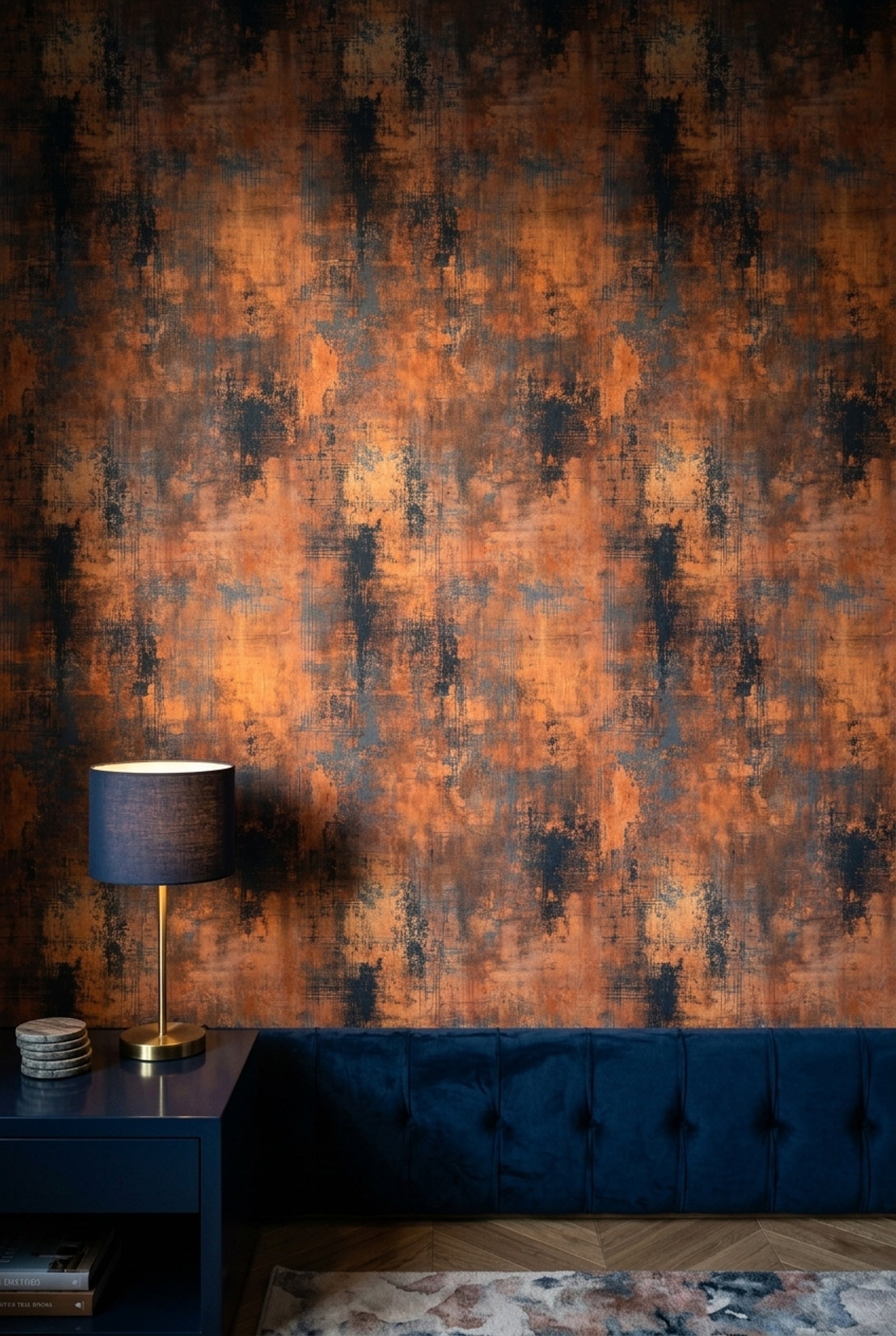 Distressed Wallpaper Industrial Removable Burnt Orange Wall Double Roll