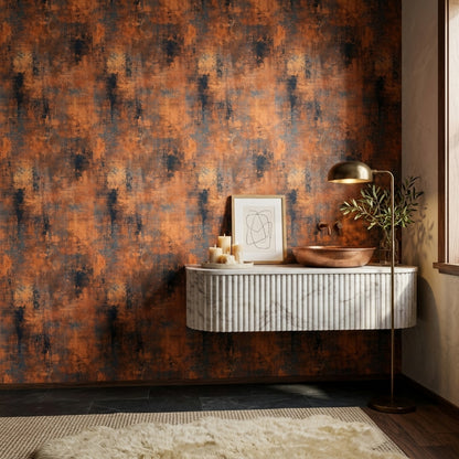 Distressed Wallpaper Industrial Removable Burnt Orange Wall Double Roll