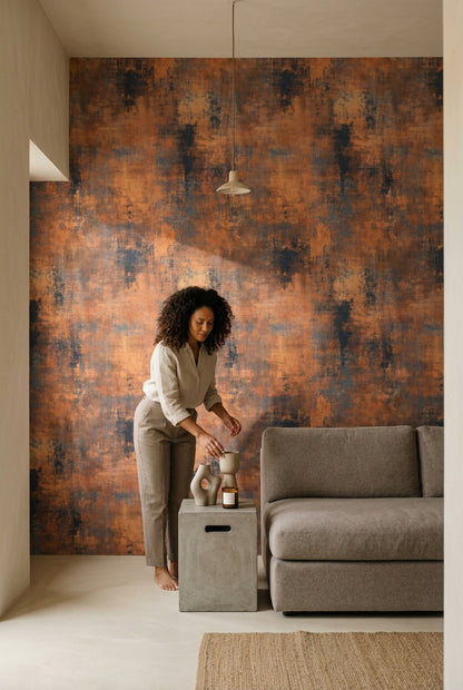 Distressed Wallpaper Industrial Removable Burnt Orange Wall Double Roll