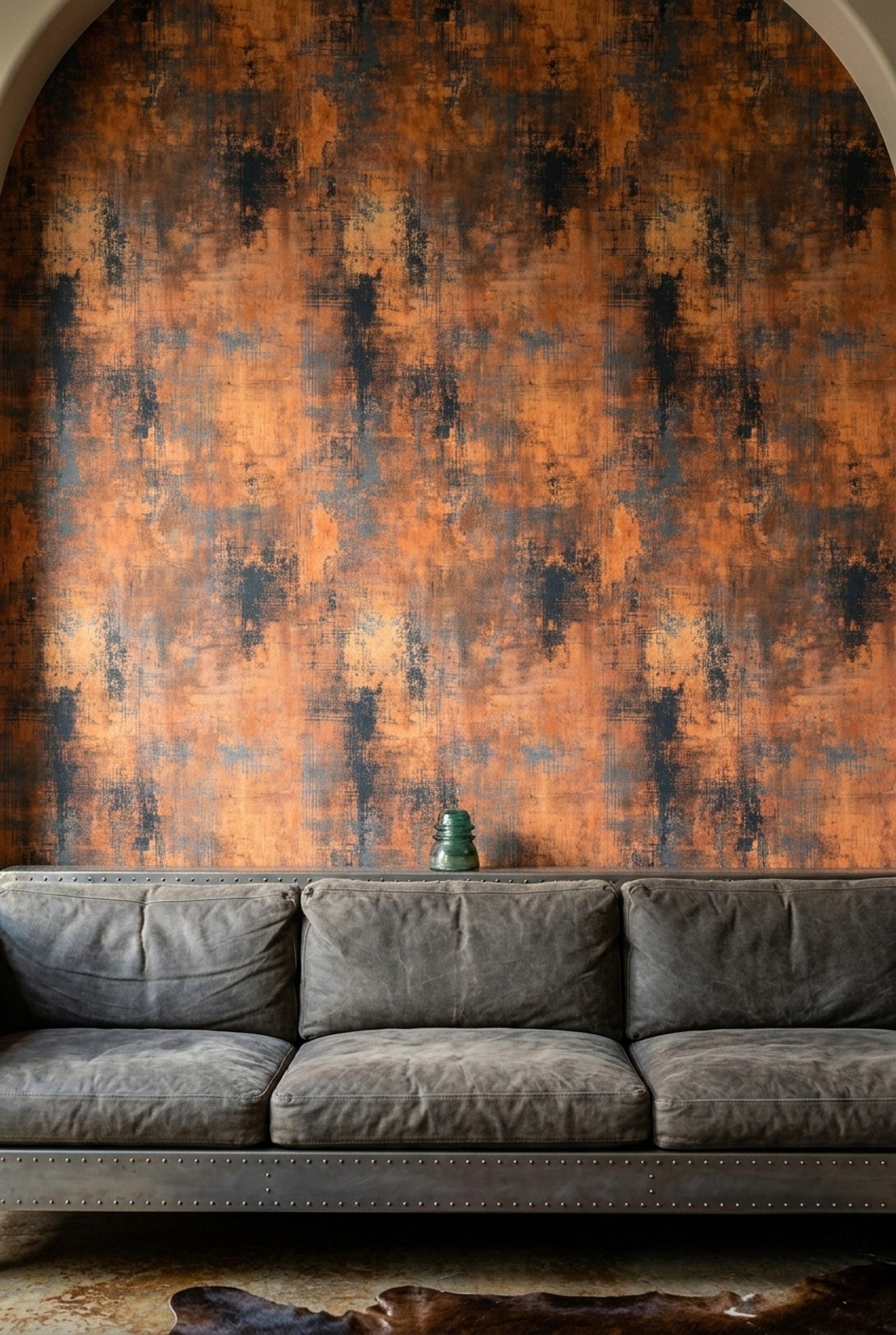 Distressed Wallpaper Industrial Removable Burnt Orange Wall Double Roll