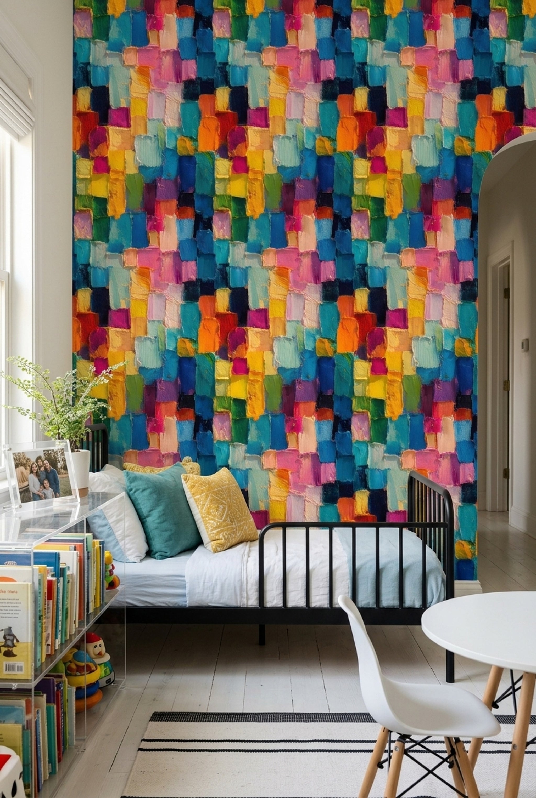 Abstract Wallpaper Geometric Blocks Impasto Texture Decorative Mural