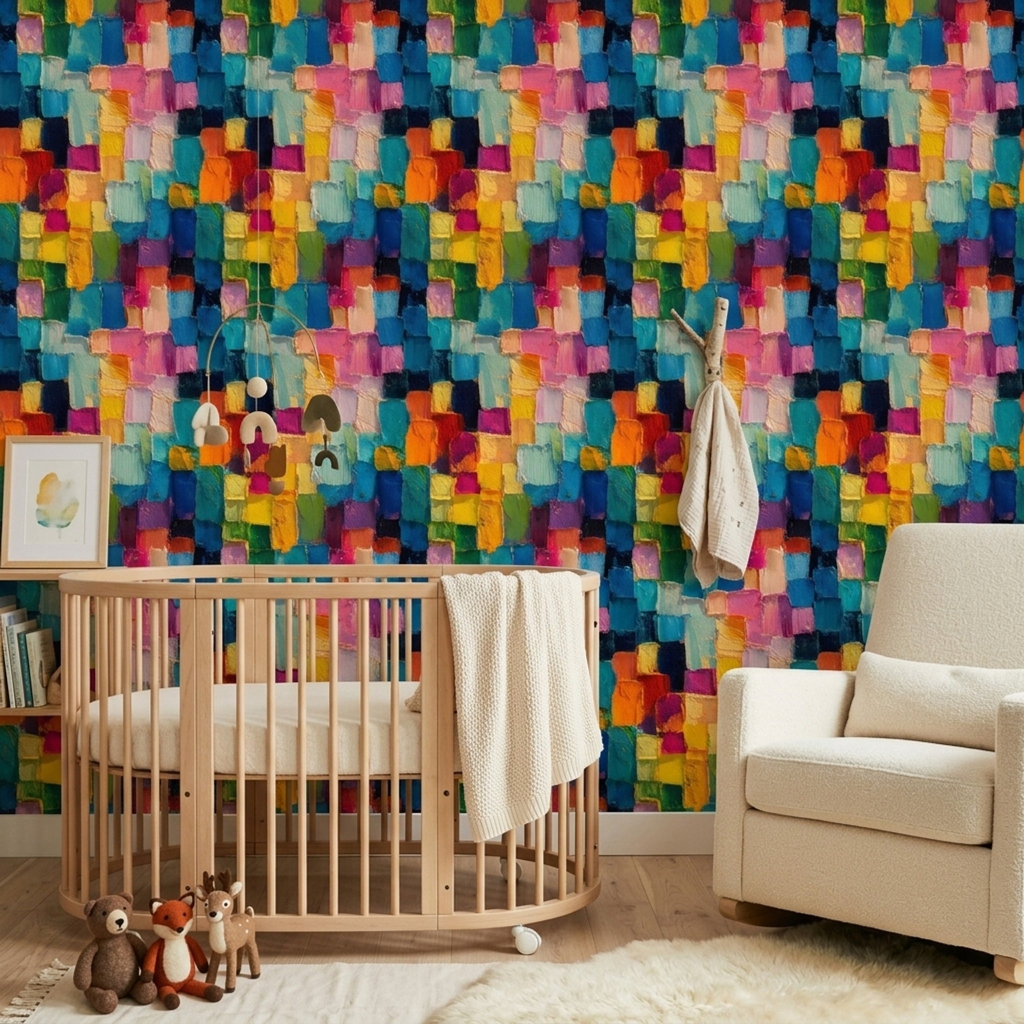 Abstract Wallpaper Geometric Blocks Impasto Texture Decorative Mural