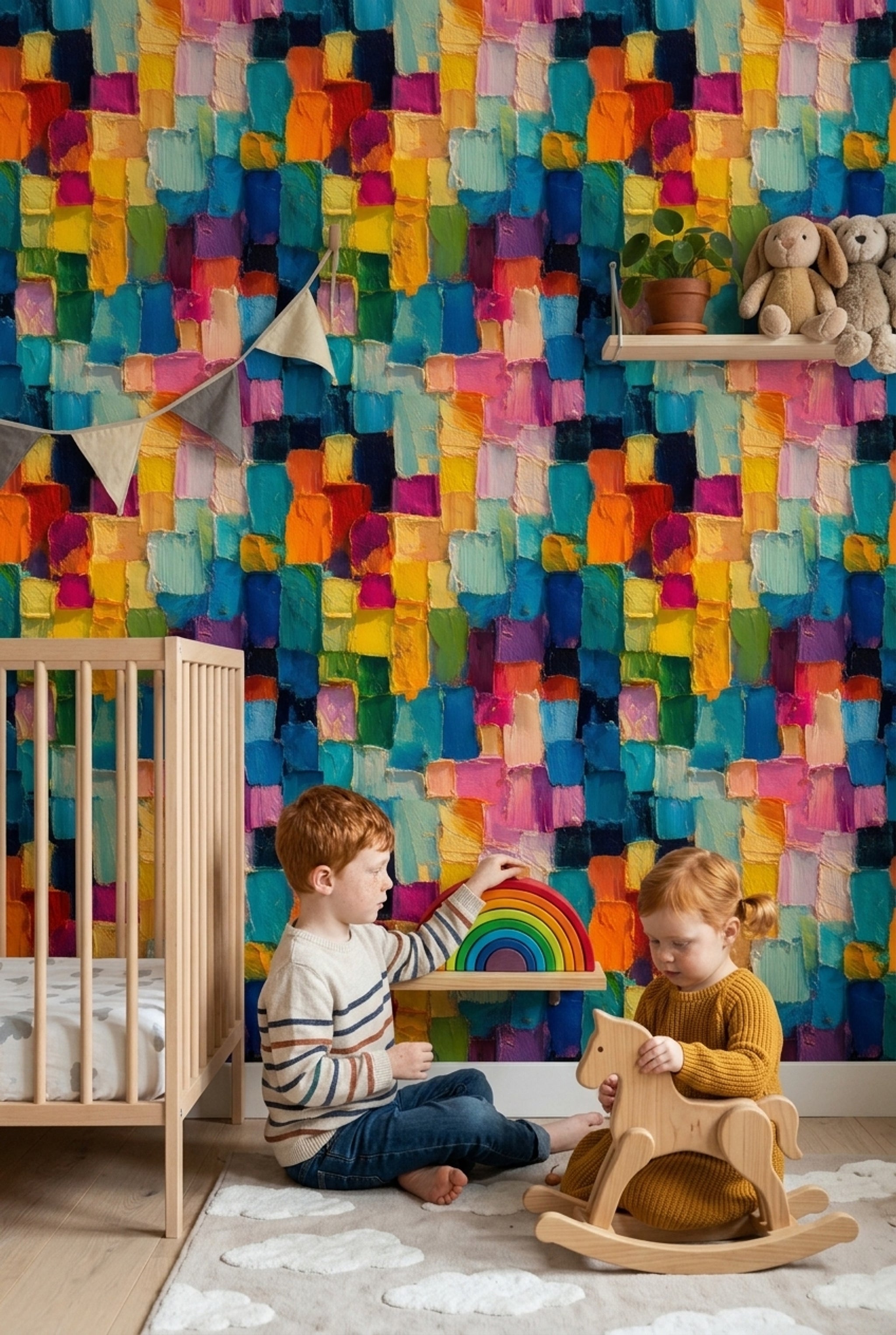 Abstract Wallpaper Geometric Blocks Impasto Texture Decorative Mural