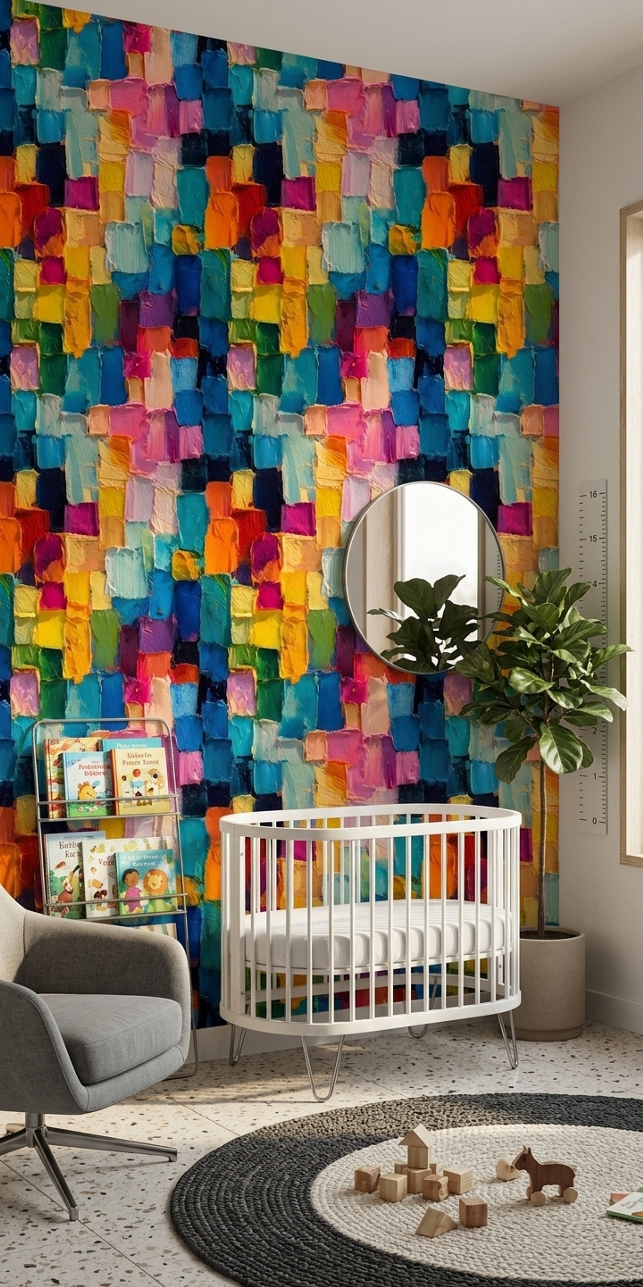 Abstract Wallpaper Geometric Blocks Impasto Texture Decorative Mural