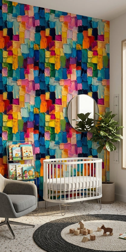 Abstract Wallpaper Geometric Blocks Impasto Texture Decorative Mural
