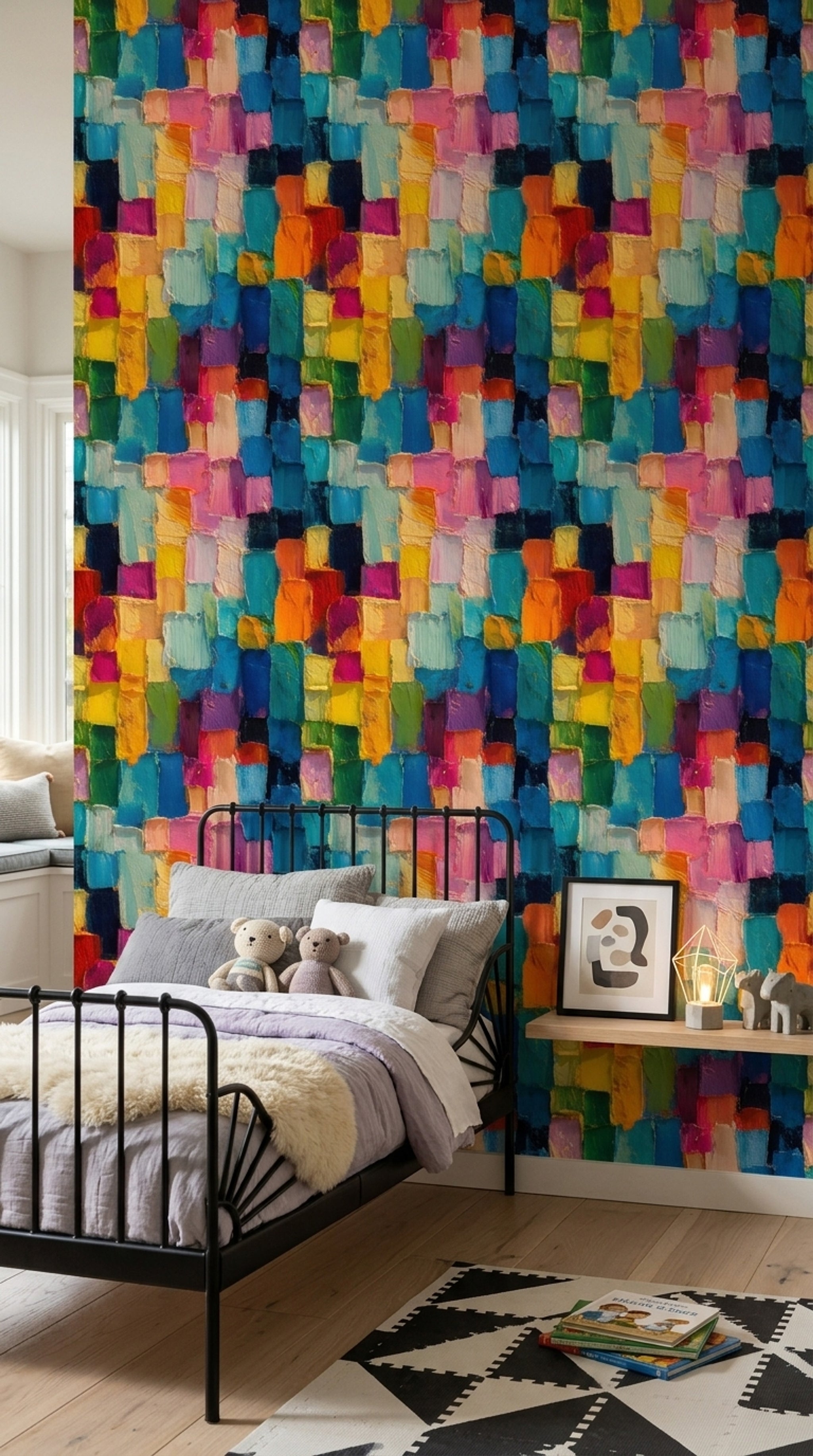 Abstract Wallpaper Geometric Blocks Impasto Texture Decorative Mural