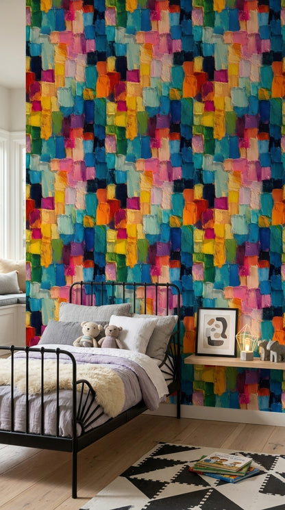 Abstract Wallpaper Geometric Blocks Impasto Texture Decorative Mural