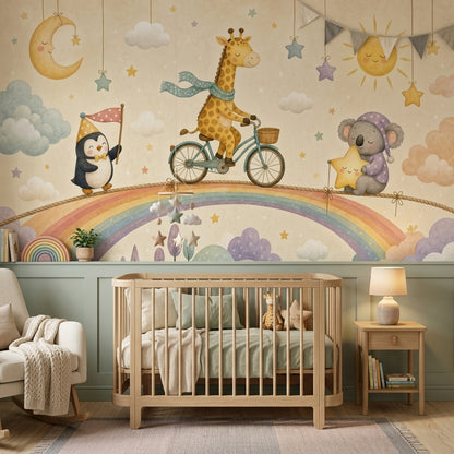 Nursery Wallpaper Watercolor Pastel Rainbow Wall Mural