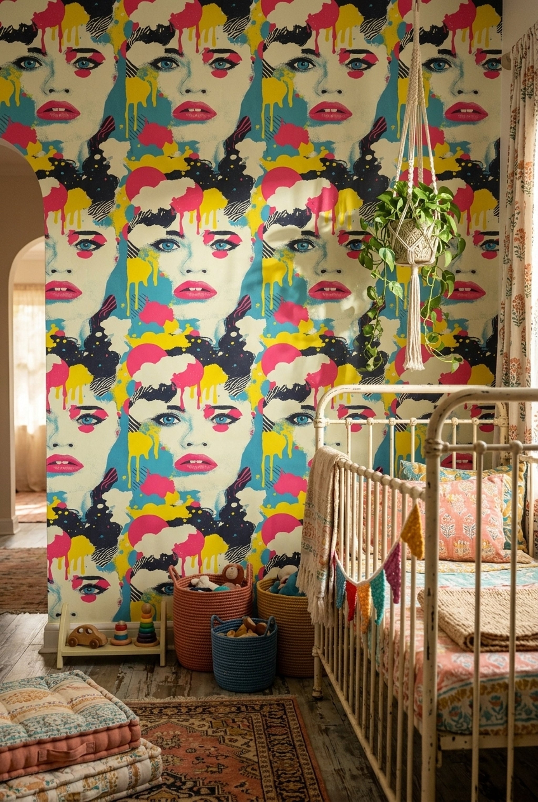 Pop Art Portrait Wallpaper Abstract Face Removable Paint Splatter Wall Double Roll