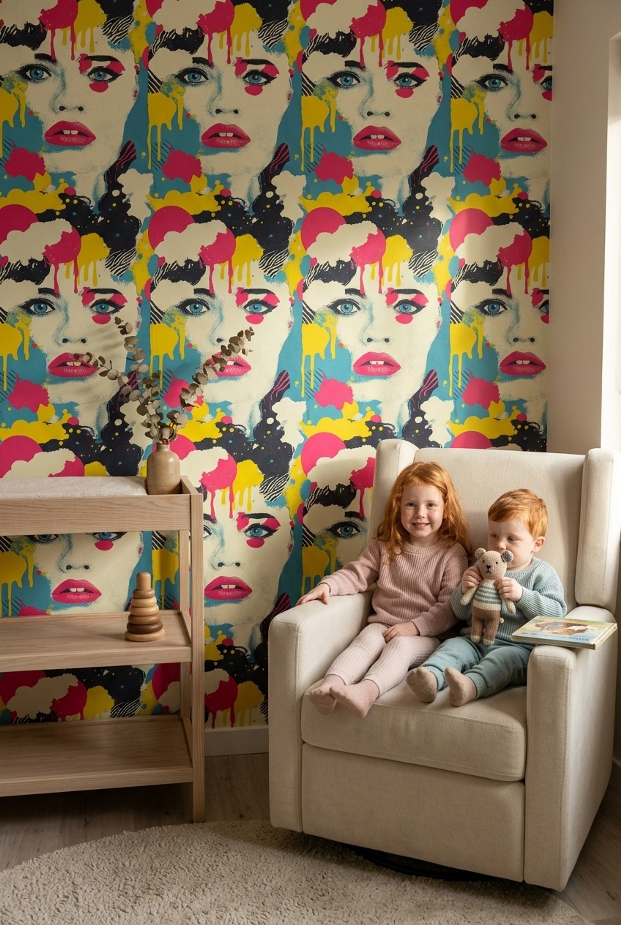 Pop Art Portrait Wallpaper Abstract Face Removable Paint Splatter Wall Double Roll