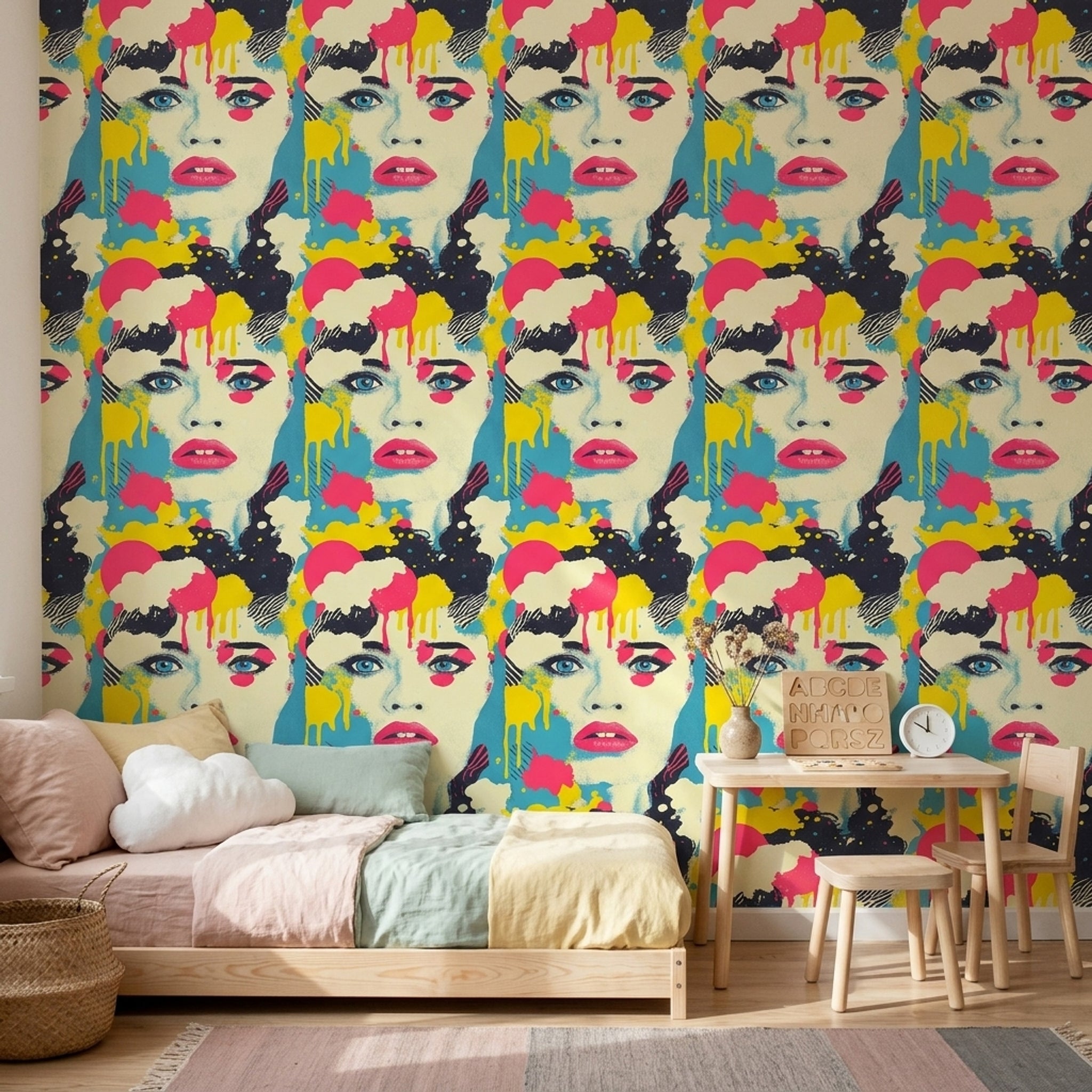 Pop Art Portrait Wallpaper Abstract Face Removable Paint Splatter Wall Double Roll