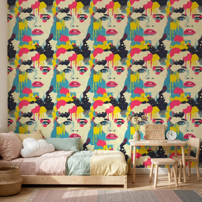 Pop Art Portrait Wallpaper Abstract Face Removable Paint Splatter Wall Double Roll