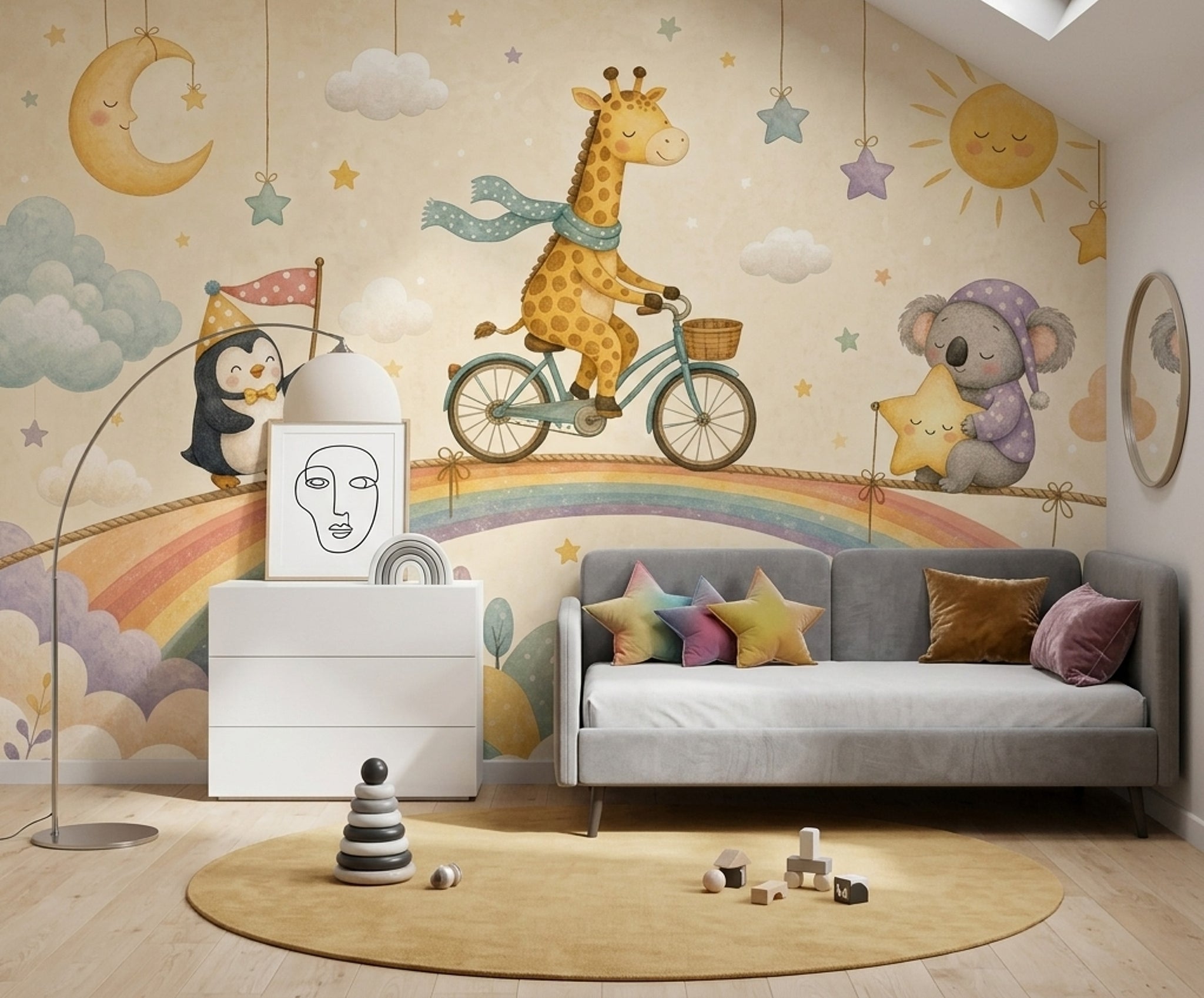 Nursery Wallpaper Watercolor Pastel Rainbow Wall Mural