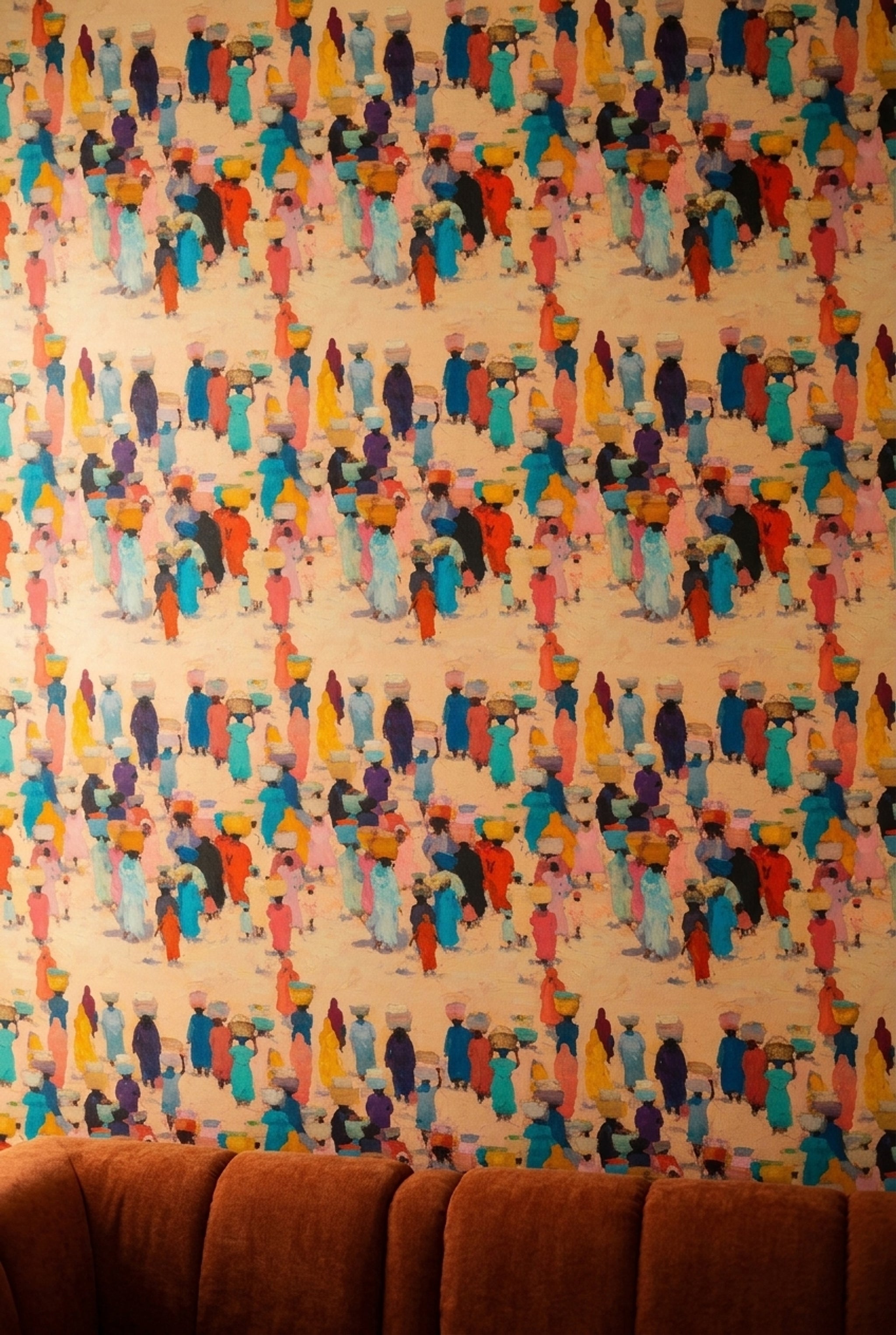 Abstract Pattern Wallpaper Painterly Market Scene Expressionist Removable Wall Decor