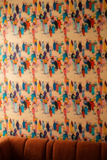Abstract Pattern Wallpaper Painterly Market Scene Expressionist Removable Wall Decor