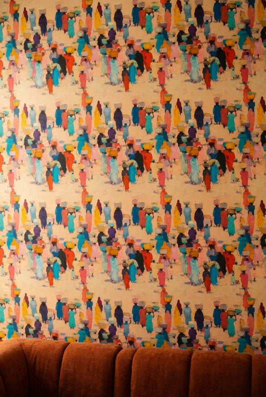Abstract Pattern Wallpaper Painterly Market Scene Expressionist Removable Wall Decor