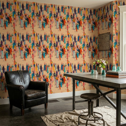 Abstract Pattern Wallpaper Painterly Market Scene Expressionist Removable Wall Decor