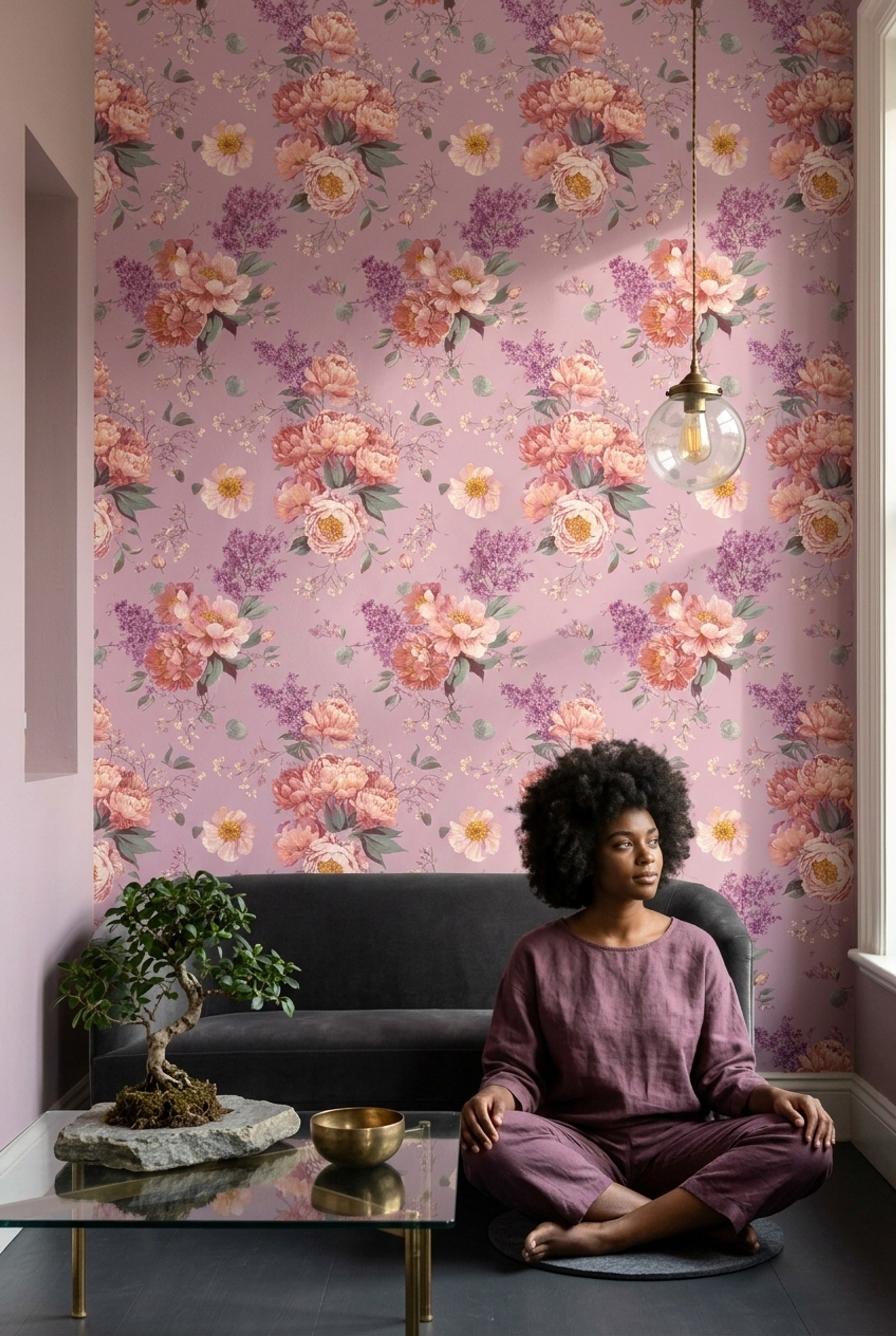 Muted Green Wallpaper Pastel Floral Removable Watercolor Wall Double Roll