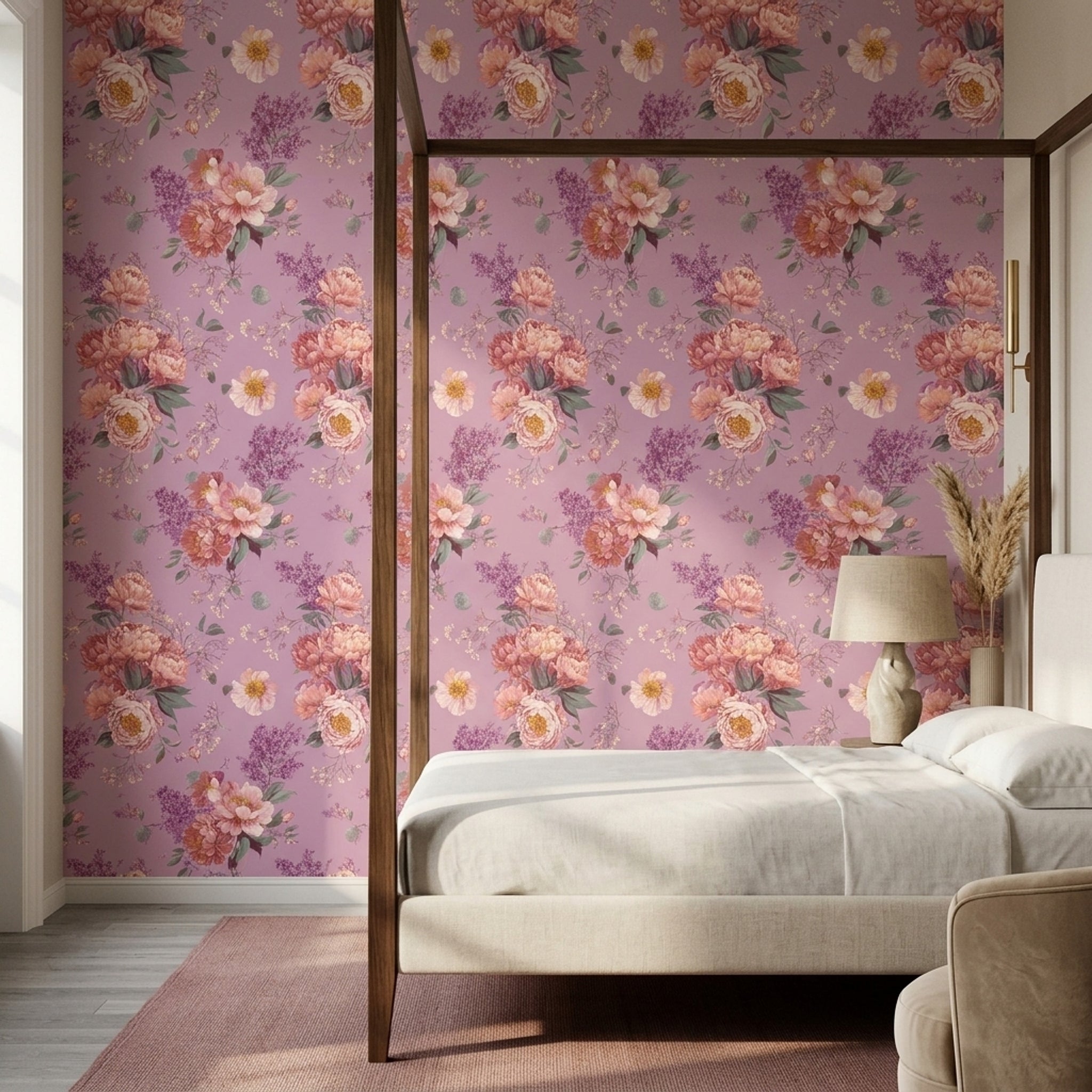 Muted Green Wallpaper Pastel Floral Removable Watercolor Wall Double Roll