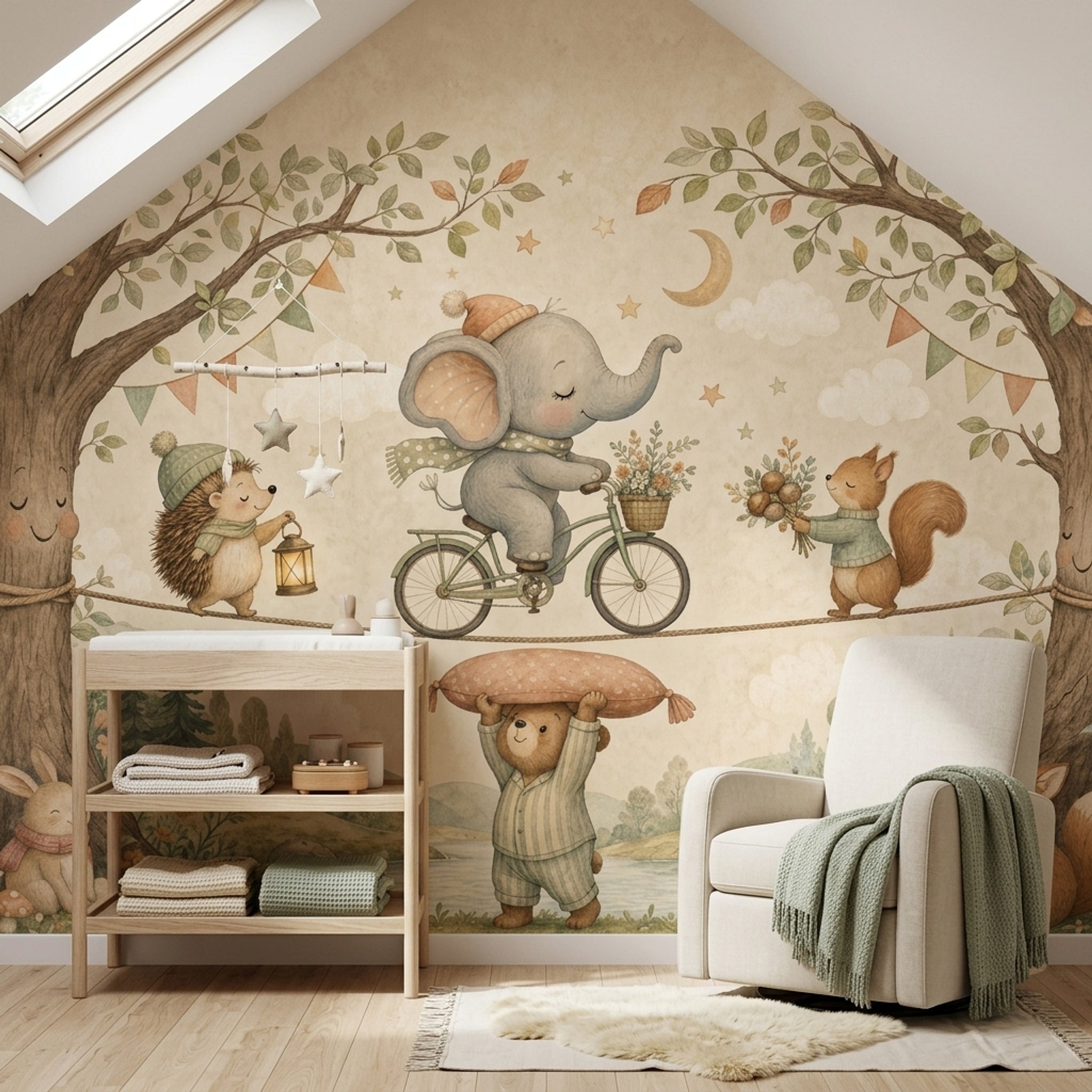 Woodland Animals Wallpaper Nursery Mural Removable Watercolor Illustration Wall Decor