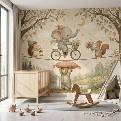 Woodland Animals Wallpaper Nursery Mural Removable Watercolor Illustration Wall Decor
