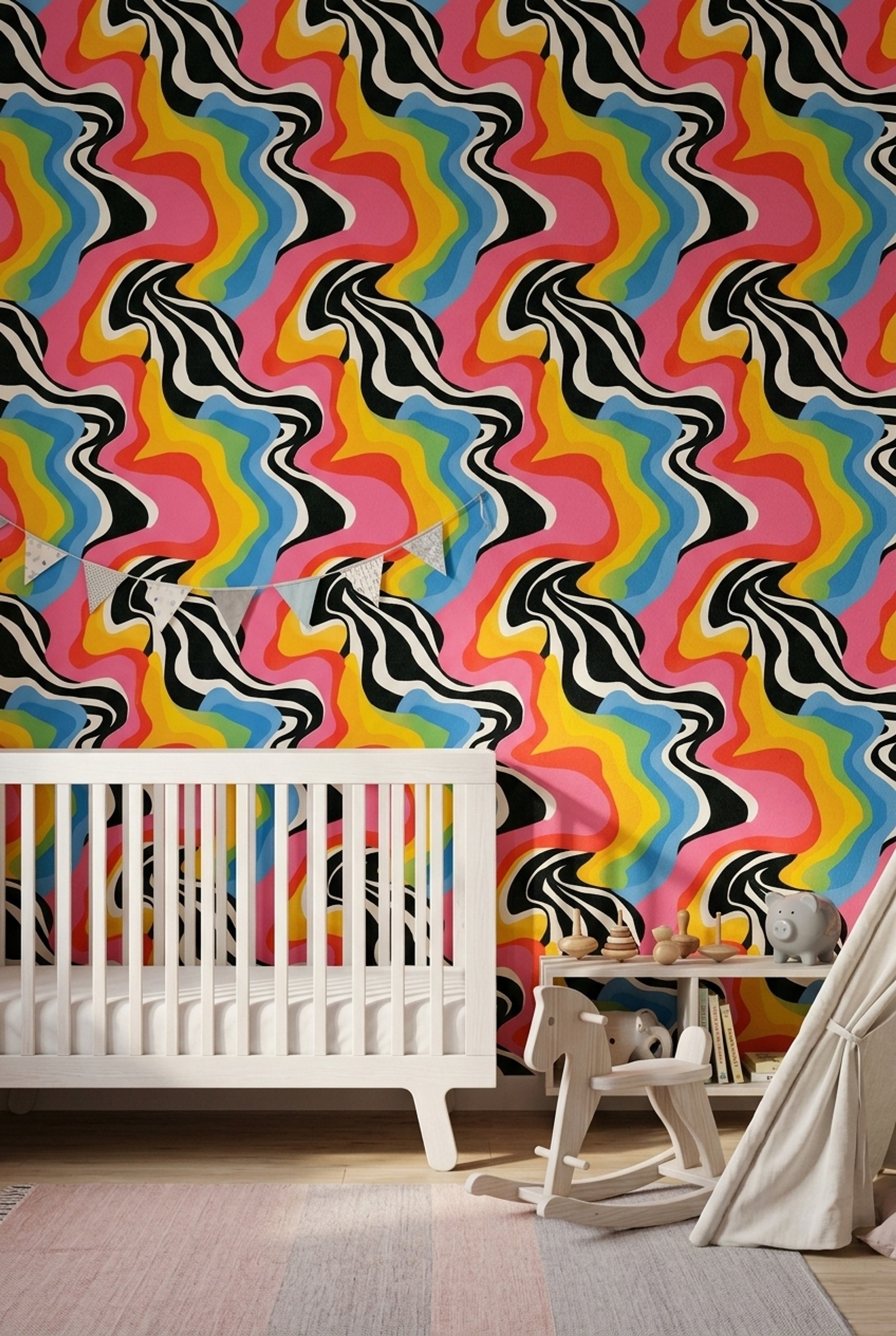 Zebra Stripes Wallpaper Wavy Lines Pop Art Decorative Mural