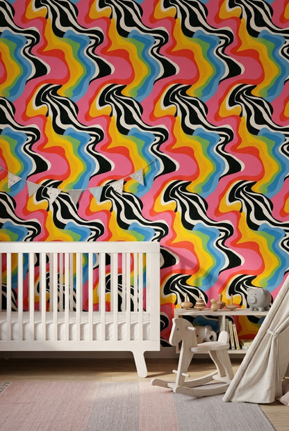 Zebra Stripes Wallpaper Wavy Lines Pop Art Decorative Mural