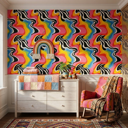 Zebra Stripes Wallpaper Wavy Lines Pop Art Decorative Mural
