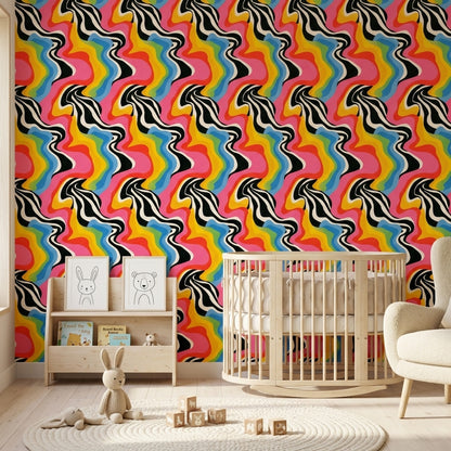 Zebra Stripes Wallpaper Wavy Lines Pop Art Decorative Mural