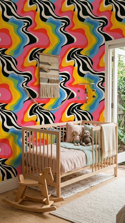 Zebra Stripes Wallpaper Wavy Lines Pop Art Decorative Mural