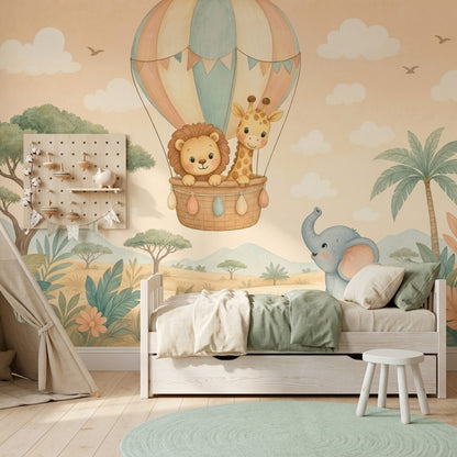 Hot Air Balloon Wallpaper Watercolor Texture Hot Air Balloon Removable Wall Decor