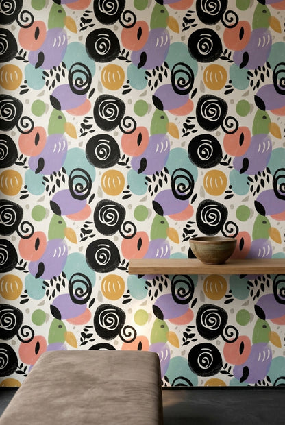 Abstract Wallpaper Pastel Shapes Botanical Leaves Removable Wall Decor