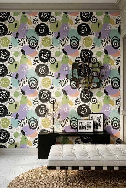 Abstract Wallpaper Pastel Shapes Botanical Leaves Removable Wall Decor