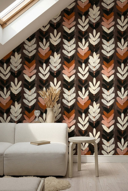 Dark Botanical Wallpaper Abstract Floral Hand Painted Leaves Decorative Mural