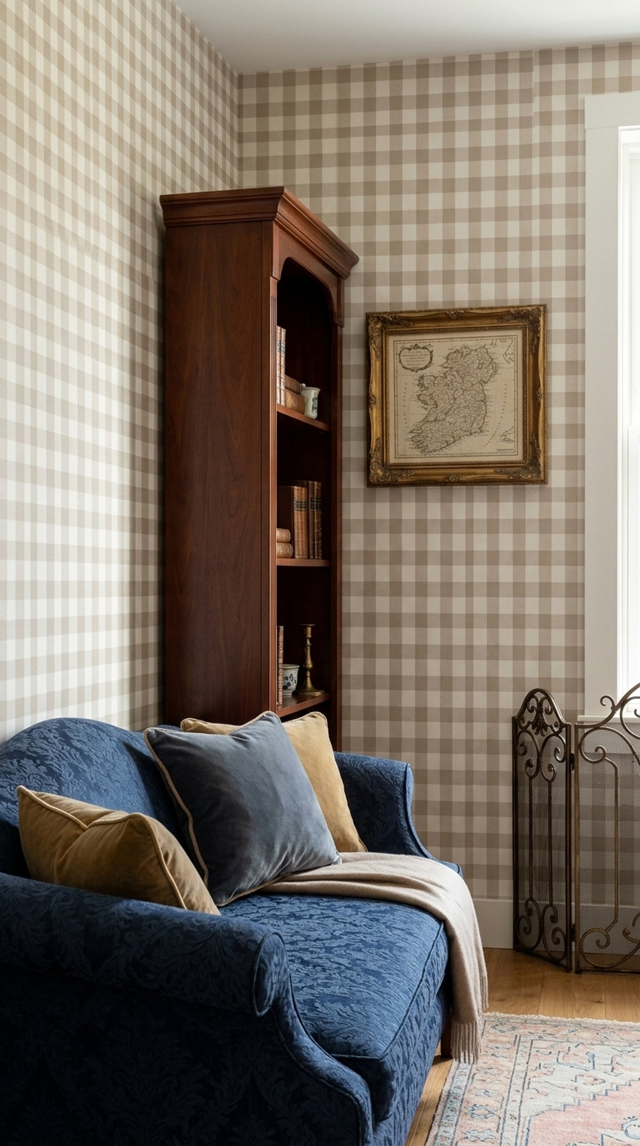 Gingham Wallpaper Checkered Removable Beige Wall Double Roll