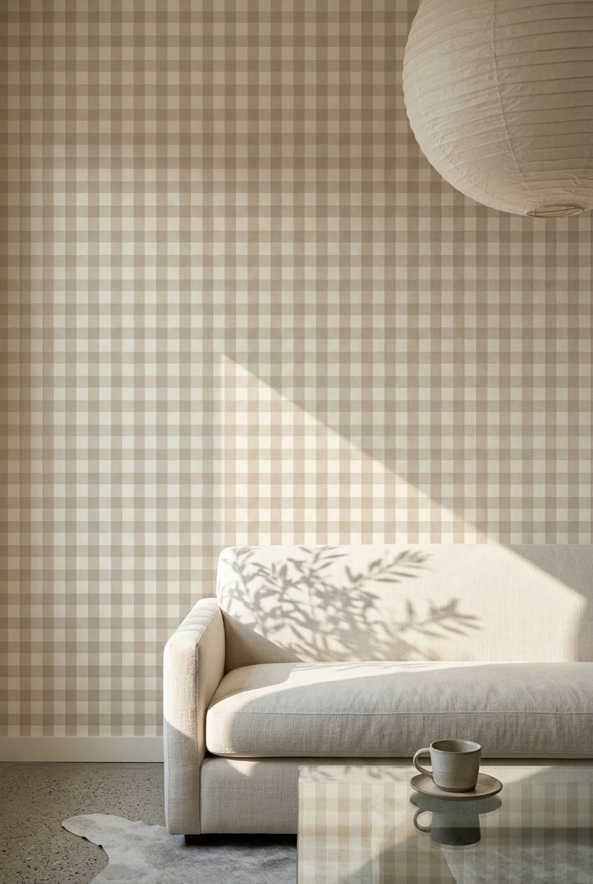 Gingham Wallpaper Checkered Removable Beige Wall Double Roll