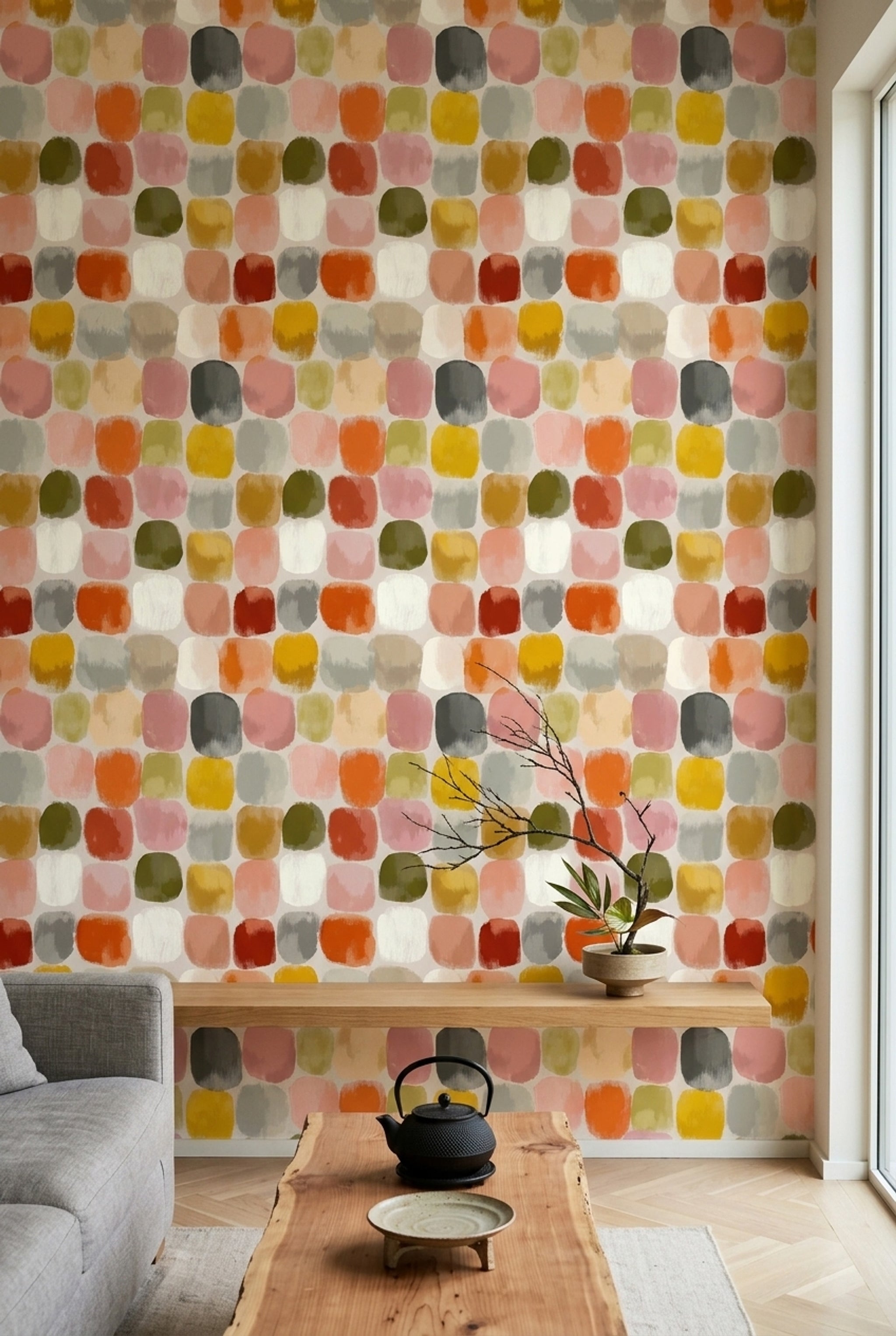 Painterly Brushstrokes Wallpaper Rounded Rectangles Mid Century Palette Removable Wall Decor