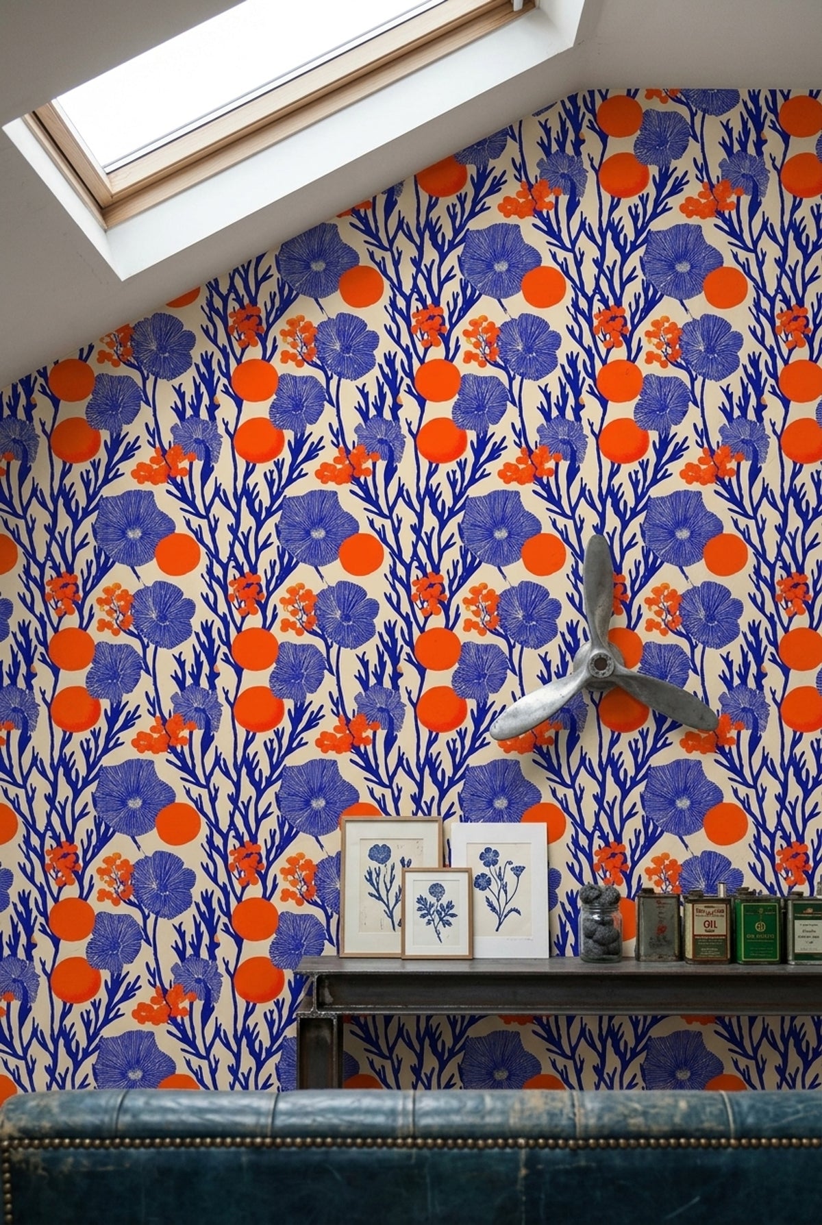 Block Print Wallpaper Botanical Removable Bright Wall Double Roll